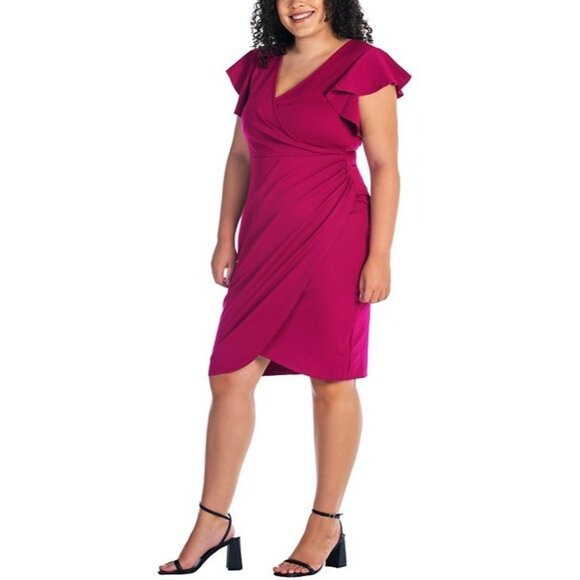 24seven Plus Size 1X V-neck Knee Length Dress Magenta Red MSRP $97 - Picture 1 of 5
